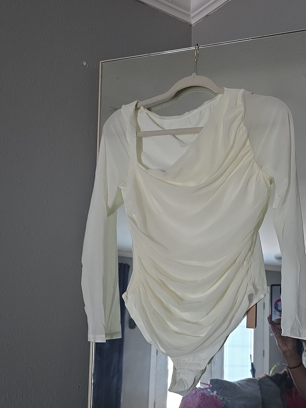 Shapellx Ivory Asymmetrical  Draped Long-Sleeve Bodysuit 3 Colors!